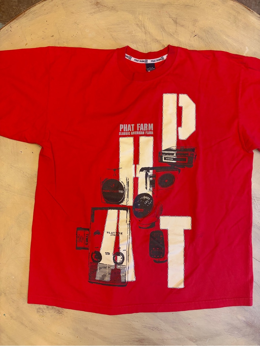 Mens vintage Phat Farm T-Shirt Red Graphic Tee 90s Baggy Streetwear Boombox XL